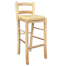 Sgabello legno naturale con seduta beige ecopelle alto 67 cm