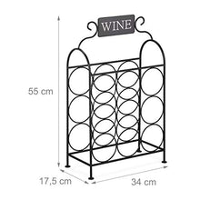 Relaxdays Portabottiglie, 9 Bottiglie, Cantinetta Decorativa per Cucina e Salotto, Metallo, HLP: 55 x 34 x 17,5 cm, Nero