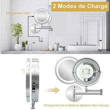 10 x specchio ingrandimento luminoso da parete, specchio da bagno, specchio da trucco, a parete, a LED, a due lati, di ricarica tramite batteria (non inclusa).