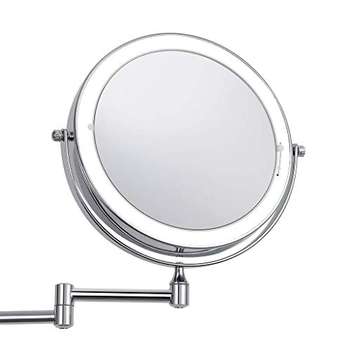 JJZI-L Bagno Specchio Rotondo, Metallo Illuminate Uomini Specchio da rasatura Piccolo Appartamento Fold Specchio di Bellezza Multifunzione Dressing Specchio