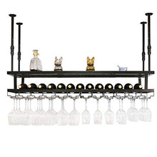 Portavini Portabottiglie Da Appendere Con Portabicchieri E Ripiano, Portabottiglie Da Vino Regolabile In Metallo A Soffitto, Portabottiglie Industriale A 2 Strati Per Vino E Bicchieri ( Size : 120cm )