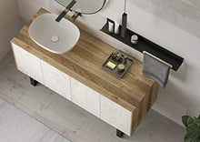 Dafne Italian Design Mobile Bagno Moderno con lavabo a Terra – Castagno Naturale Levigato e Gres porcellanato Ardesia Bianca