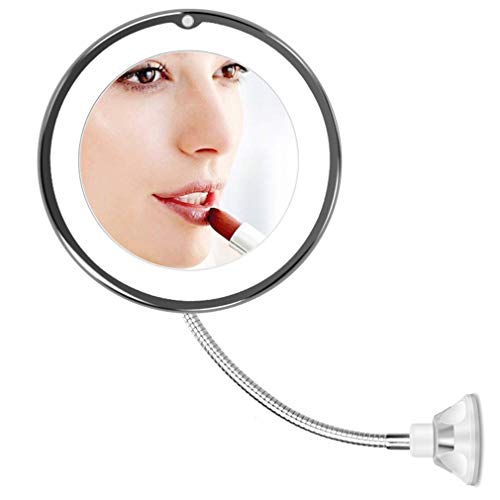WENYOG Specchio Trucco Specchio per Il Trucco a Specchio Flessibile con specchi di vanità Leggera 10x Specchi da ingrandimento La Luce Ruota Specchio da Tavolo