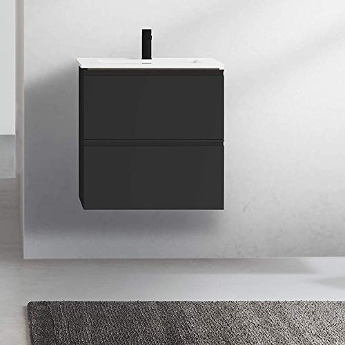 Randalsa Mobili KOL 60 cm | Antracite Laccato | 60 x 60 x 45 cm | Mobile con 2 cassetti + lavabo in Ceramica
