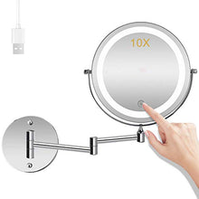 10 x specchio ingrandimento luminoso da parete, specchio da bagno, specchio da trucco, a parete, a LED, a due lati, di ricarica tramite batteria (non inclusa).