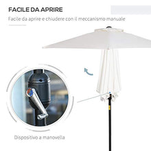 Outsunny Ombrellone da Giardino Inclinabile Φ227cm, Apertura a Manovella, Palo in Metallo e 8 Stecche, Bianco Crema