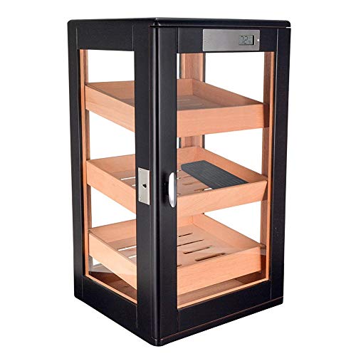 FxsD Cigar Cabinet, Legno di Cedro Trasparente Glass Window, 3 Strati Rack cassetto Bagagli, Grande capacità di umidificazione Cigar Vetrinetta, con igrometro e umidificatore ## (Color : Black)