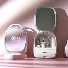 Specchio per Il Trucco USB Ricaricabile Makeup Organizer Scatola di stoccaggio Scatole per cosmetici e gioielli con l'ora, la data e la temperatura visualizzate sullo schermo,Pink
