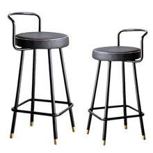 HXSM Sedia da Bar Industrial Sgabelli da Cucina in Metallo Sgabello da Lavoro con Schienale Rotondo Sedia da Pranzo in Pelle PU per La Casa Nero 50/55/60/65/70/75cm