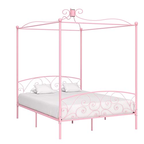 SKM Letto a Baldacchino Rosa in Metallo 160x200 cm