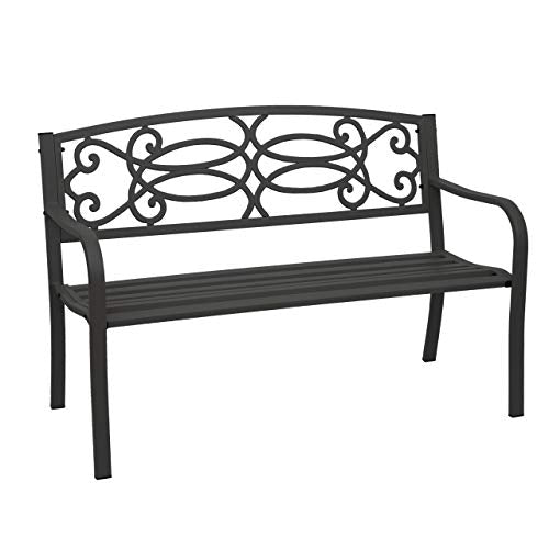 Mendler Panca panchina 2 posti da Giardino HWC-F44 Acciaio Verniciato Nero