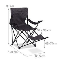 Relaxdays Sedia da Campeggio con Poggiapiedi, Pieghevole con Porta Bevande & Braccioli, Max. 120 kg, Nero
