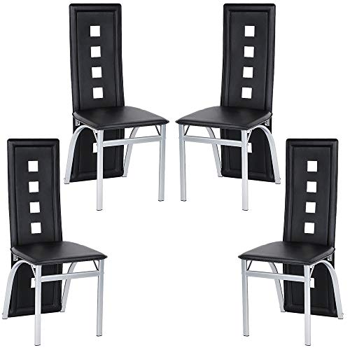 YJIIJY Set di 4 Sedie da Pranzo, Sedie con Schienale Alto, Sedie da Cucina, Pelle PU, Seduta Imbottita, per Casa e Cucina Ufficio Soggiorno (Nero, 4)
