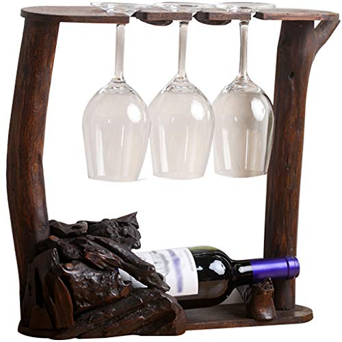 YUESFZ Porta Bottiglie da Vino Portabottiglie Vintage in Legno Massello Portabicchieri Rovesciato Creativo per Vino, Espositore per Bottiglie di Vino, Decorazione Desktop Creativa (Color : Brown-B)