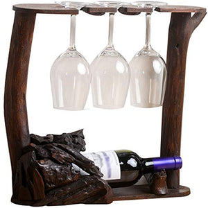YUESFZ Porta Bottiglie da Vino Portabottiglie Vintage in Legno Massello Portabicchieri Rovesciato Creativo per Vino, Espositore per Bottiglie di Vino, Decorazione Desktop Creativa (Color : Brown-B)