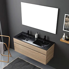 Kiamami Valentina MOBILE BAGNO 120CM QUERCIA NATURALE CON DOPPIO LAVABO NERO OPACO | SOLE