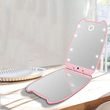 LFK Mini portatile gatto orecchie LED trucco specchio 2 volte con trucco piccolo specchio trucco bellezza specchio specchio vanità specchio rosa