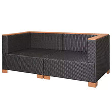 Divano Angolare da Giardino 69.5 x 69.5 x 57.5 cm Divano da Giardino in Polyrattan con 2 Cuscini di Seduta e 2 Cuscini per Lo Schienale -Nero e Marrone