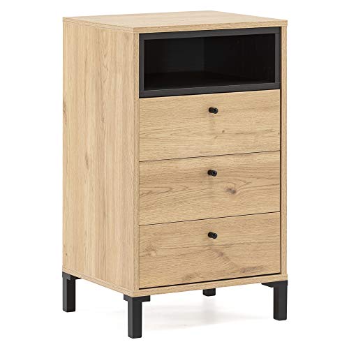 VS Venta-stock Cassettiera Javea 3 cassetti e 1 nicchia, Color Legno e Nero, 45 cm (Larghezza) 40 cm (profonditá) 79,5 cm (Altezza)