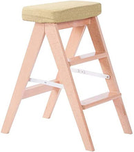 Mirui Sgabello Legno LaStep Sgabello Pieghevole in Legno Pedale Ladder 3 Passi, Cucina Ufficio Biblioteca Stair Chair/Climbing Ladder/Alto Sgabello, Cuscino Rimovibile (Size : Green)
