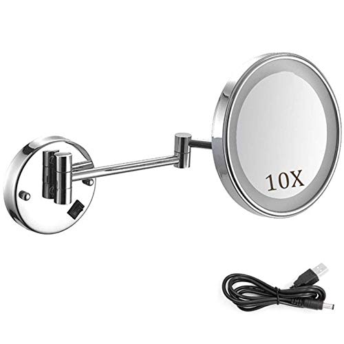 JXING Specchio da Bagno a Parete, Specchio Illuminato da Parete Ingrandimento 10x Specchio USB Ricaricabile, Specchio da Barba Luce LED con 3 Impostazioni di