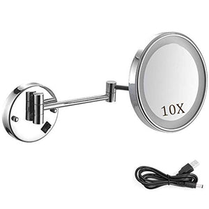 JXING Specchio da Bagno a Parete, Specchio Illuminato da Parete Ingrandimento 10x Specchio USB Ricaricabile, Specchio da Barba Luce LED con 3 Impostazioni di
