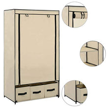 Tidyard Armadio Tessuto Non Tessuto Pieghevol con 3 Cassetti, Guardaroba Salvaspazio Richiudibile, Tubi di Ferro Resistenti All'Umidità, 87X49X159 cm Crema