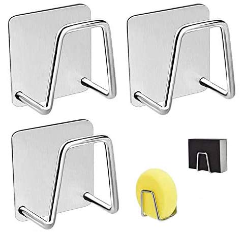 Porta Spugne - Miotlsy 3 Pcs Gancio Autoadesivo in Acciaio Inox Asciugamano Ganci Asciugamano Rack Ganci a Parete per Cucina Bagno,per casa, Bagno, portasciugamani portasciugamano(Argento)