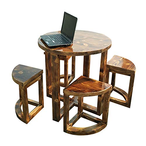 5 pezzi di combinazione di tavolo e sedia in legno massello anticorrosivo da patio patio esterno rotondo tavolo da pranzo e sedia retrò, set di mobili per veranda, per caffè / bar / ristorante