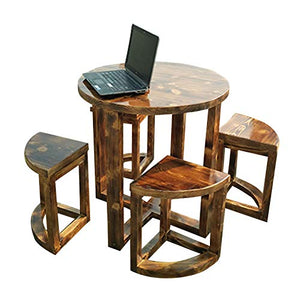 5 pezzi di combinazione di tavolo e sedia in legno massello anticorrosivo da patio patio esterno rotondo tavolo da pranzo e sedia retrò, set di mobili per veranda, per caffè / bar / ristorante
