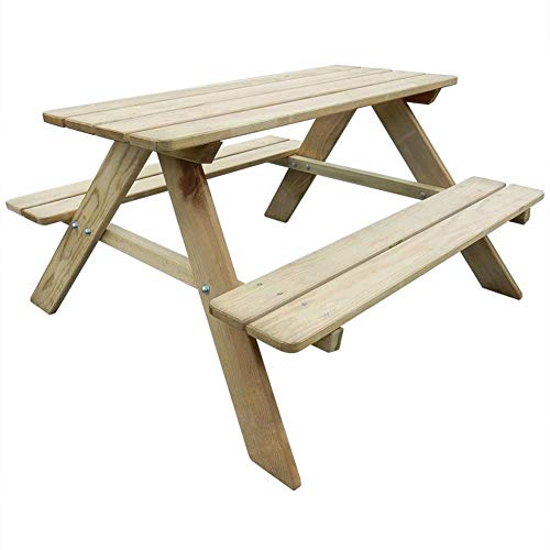 Tavolo da Picnic per Bambini, Tavola Gioco Gruppo Tavolo con panche per Bambini, Set tavolo e panche pic nic, in Legno di Pino, 89 x 89.6 x 50.8 cm