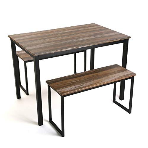 Versa Taline Tavolo da pranzo con due panche, Misure (A x L x l) 76 x 70 x 110 cm, Legno e metallo, Colore Nero