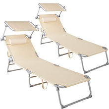 TecTake 800773 Set 2X Sedia a Sdraio con Parasole, Schienale Regolabile in 4 Posizioni, Rivestimento Resistente, Giardino Spiaggia Lettino da Sole - Disponibile in Diversi Colori (Beige | No. 403418)