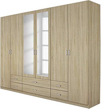 Armadio multiuso con mobili, con specchio, mensole e barre pensili, cassetti, adatto per le camere da letto,Wood