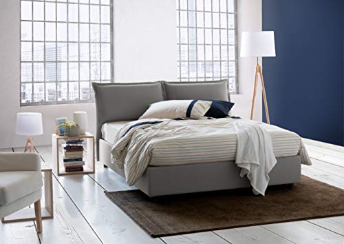 Talamo Italia Letto contenitore Matrimoniale Veronica, Made in Italy, Testata e rivestimento in tessuto, Apertura frontale, con materasso cm 160x190 incluso, Grigio