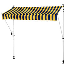BAKAJI Tenda da Sole Balcone con Gambe di Supporto Regolabili Installazione ad Incastro Parasole Avvolgibile Esterno Giardino a Manovella Telaio in Alluminio Dimensione 250 x 185 cm (Giallo Blu)