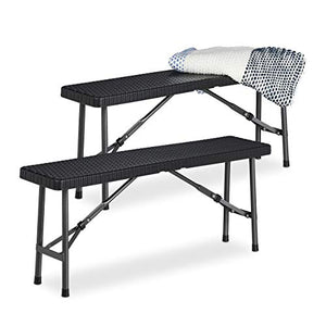 Relaxdays Panchina Pieghevole, Set da 2 Panche da Birreria, Terrazza & Giardino, Plastica, HxLxP: 42 x 100 x 25 cm, Nero