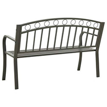Qnotici Panca da Giardino con Struttura in Acciaio Verniciato a Polvere, Panca per Esterni, Panca per Il Tempo Libero 125 x 53 x 84 cm-Grigio con 2 braccioli in Metallo