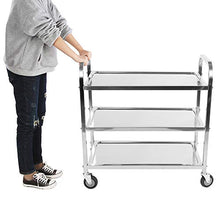 Estink - Carrello da servizio con ruote, 3 livelli in acciaio, carrello da cucina, vassoi da catering, grande carrello per il pranzo, trolley con freno per hotel e bagno, 850 x 900 x 450 mm, 1 pezzo
