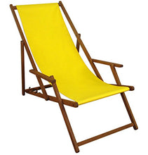 Erst-Holz Sedia a Sdraio Gialla da Spiaggia in Faggio con Parasole poggiapiedi Cuscino Beige 10-302FSKH