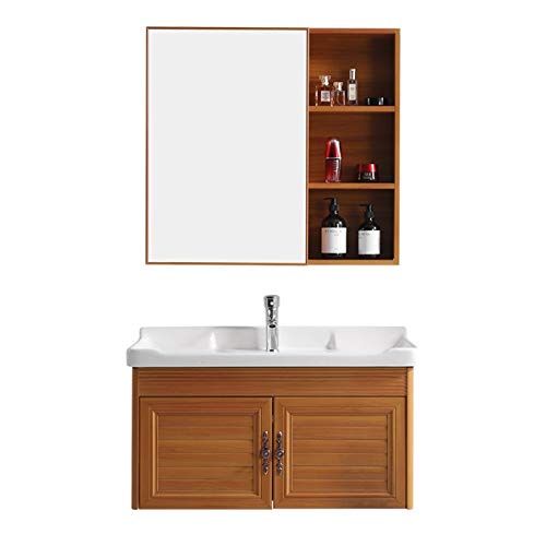 Set di Mobiletti Specchio e Lavabo Cabinetto da Parete Spazio in Alluminio Spazio in Alluminio Mobile da Bagno Addensato per armadietto a Specchio lavabo (Color : Brown, Size : 48x81x48cm)