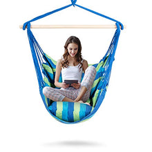 Goplus Sedia Amaca Imbottita in Cotone, Poltrona Sospesa con Bastone in Legno Massello, Poltrona Amaca da Giardino con capacità 120 kg, Perfetta per Salotto, Terrazzino, Soggiorno e Balcone (Blu)
