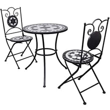 vidaXL Tavolo da Giardino con Mosaico 60 cm e 2 sedie Colore Nero/Bianco