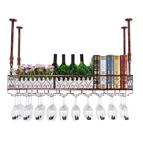 LYLSXY Wine Rack, cucina metallo appeso Rack vino con supporto di vetro calice vino Bottle Holder per la cucina mobile bar Organizzazione soffitto Vino Shelf,Marrone,30CM