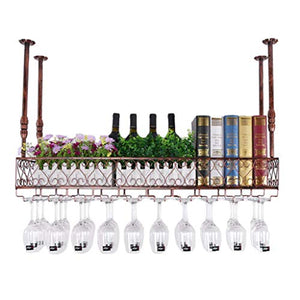LYLSXY Wine Rack, cucina metallo appeso Rack vino con supporto di vetro calice vino Bottle Holder per la cucina mobile bar Organizzazione soffitto Vino Shelf,Marrone,30CM
