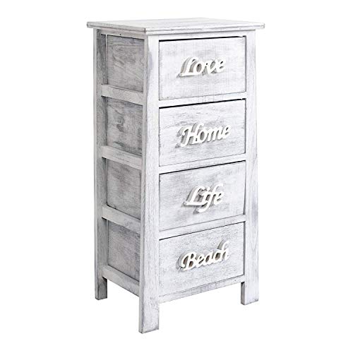 Rebecca Mobili Comodino Bianco Grigio, cassettiera 4 cassetti Shabby, di Legno, per Camera Bagno - Misure: 73 x 37 x 27 cm (HxLxP) - Art. RE4555