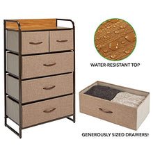 mDesign Elegante cassettiera con 3 cassetti grandi e 2 piccoli – Capiente canterano ideale per qualunque stanza della casa – Comò in metallo, legno MDF e tessuto – marrone chiaro
