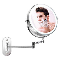 MOMD Specchio Ingranditore da Parete con Luce LED, Lente d'Ingrandimento 10x e Specchio Piatto, Specchio da Bagno Girevole Orizzontali a 360 °10x