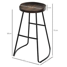 homcom Set 2 Sgabelli Alti da Bar in Stile Industriale con Telaio in Acciaio Nero e Seduta Rotonda in Legno 49.5x44x71cm