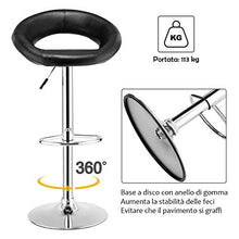 COSTWAY Set di 2 sgabelli da Bar, sgabelli da Cucina per bancone con poggiapiedi, Girevole,Cuoio in PU, (Nero)